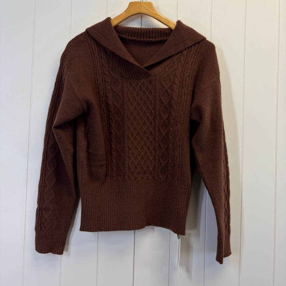 Classic Dark Academia Cable Knit Sweater Women Size 0XL Preppy Earthy Minimalist